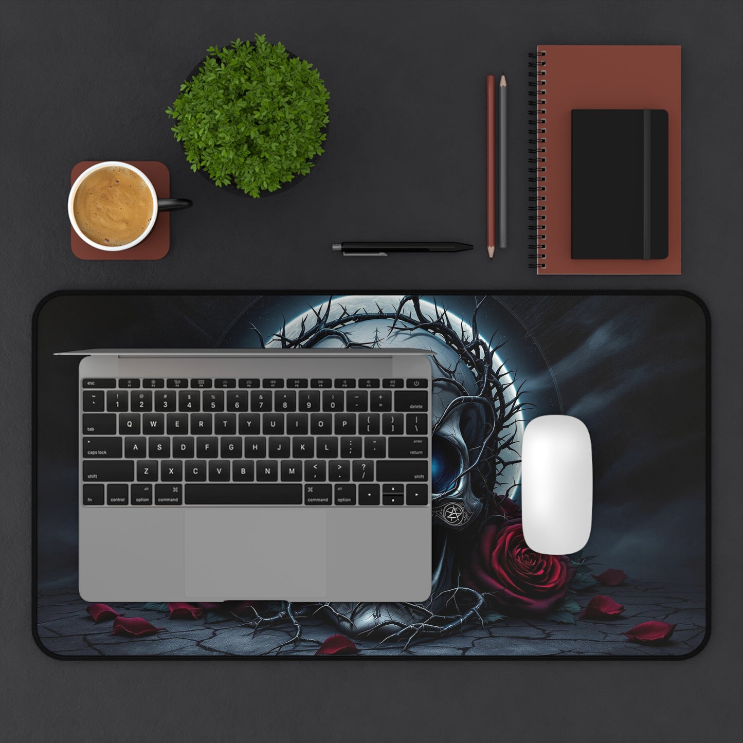 Gothic Skull and Roses Desk Mat - Dark Aesthetic Office Accessory