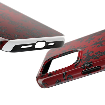 Elegant Red Floral Tough Phone Case - Stylish Protection for Your Device