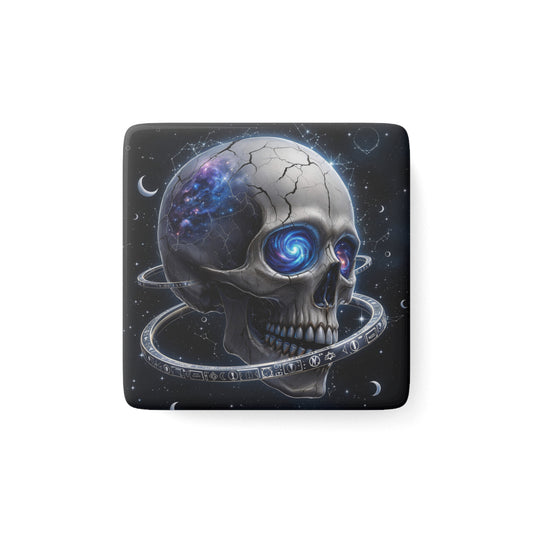 Cosmic Skull Porcelain Magnet - Unique Decorative Fridge Magnet for Space Lovers