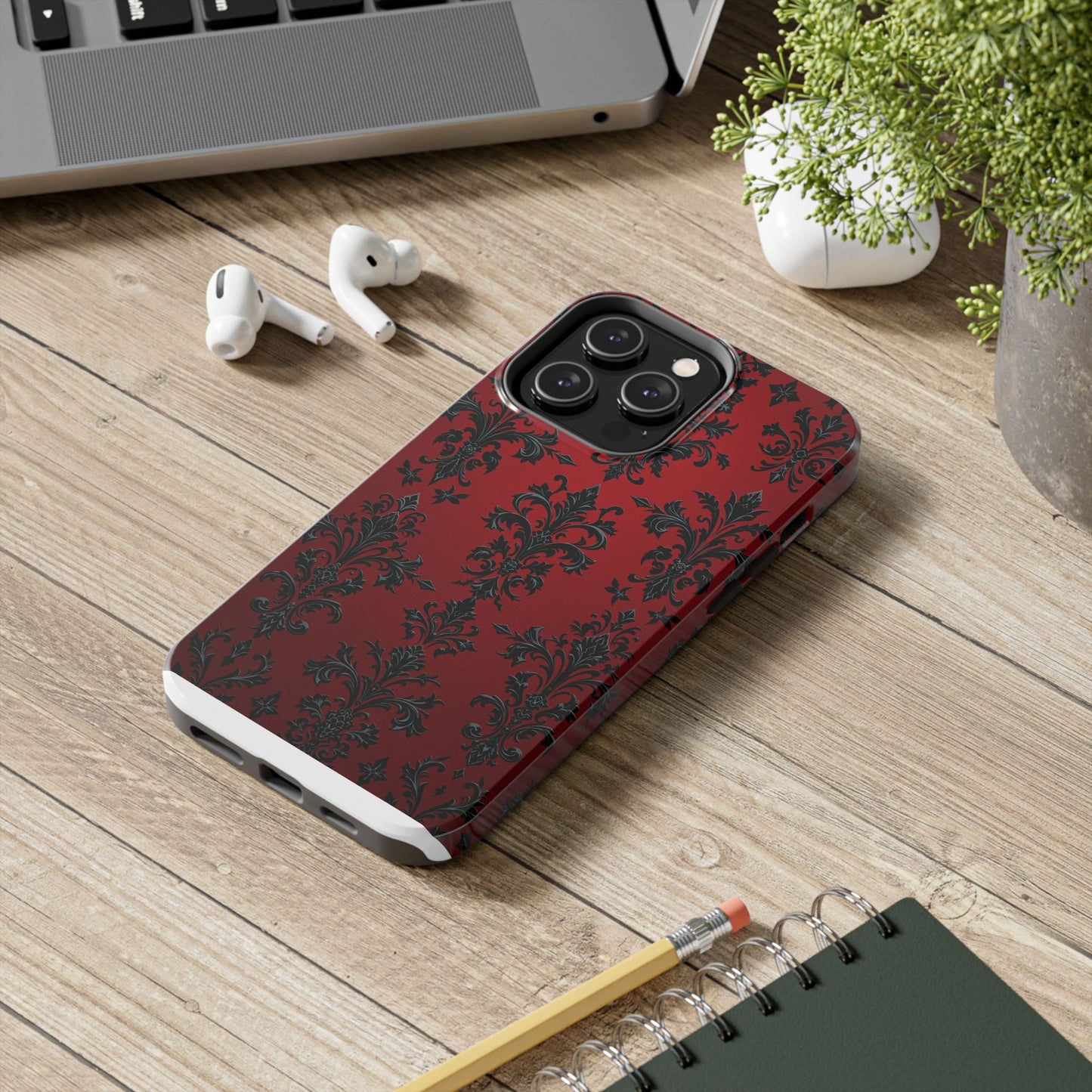 Elegant Red Floral Tough Phone Case - Stylish Protection for Your Device