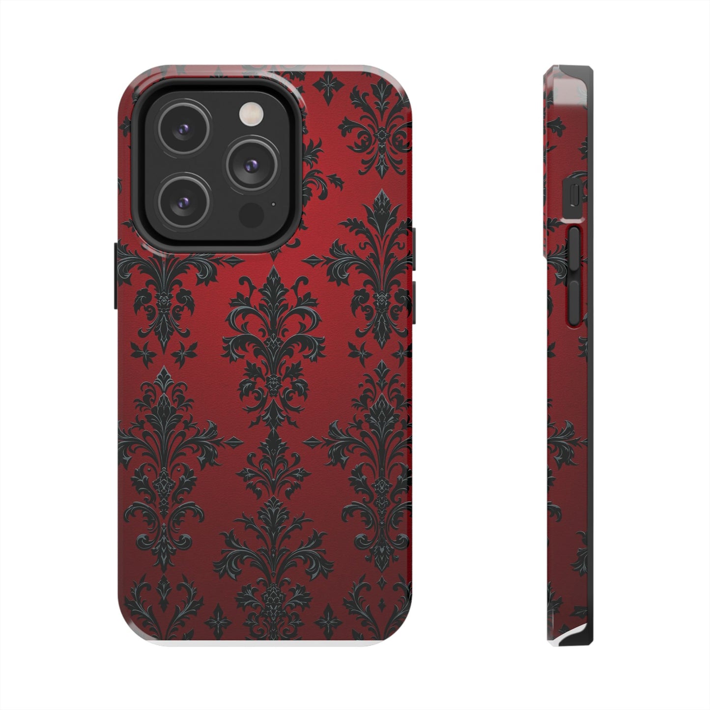 Elegant Red Floral Tough Phone Case - Stylish Protection for Your Device