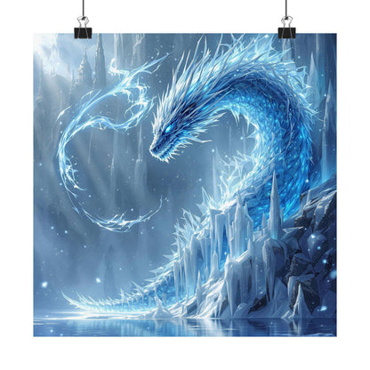 Majestic Ice Dragon Matte Vertical Poster - Fantasy Wall Art for Home Decor