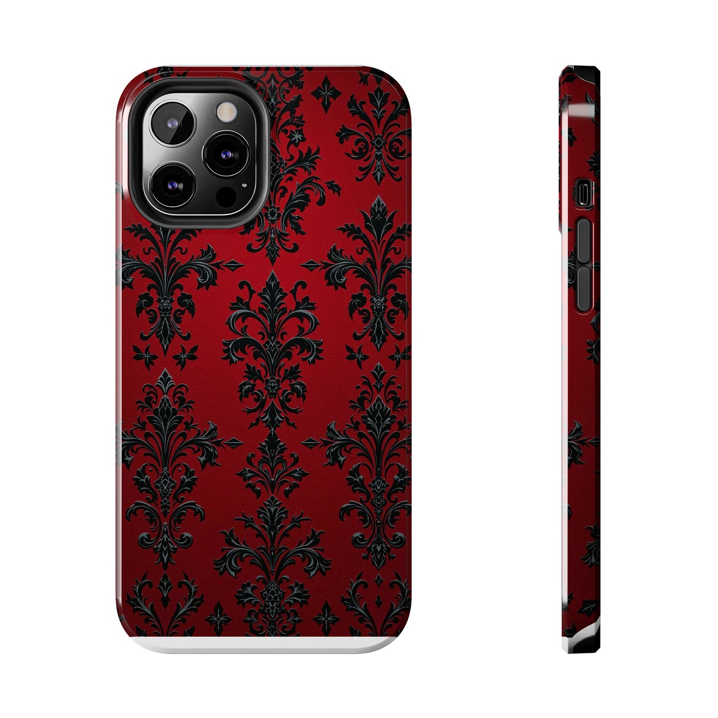 Elegant Red Floral Tough Phone Case - Stylish Protection for Your Device