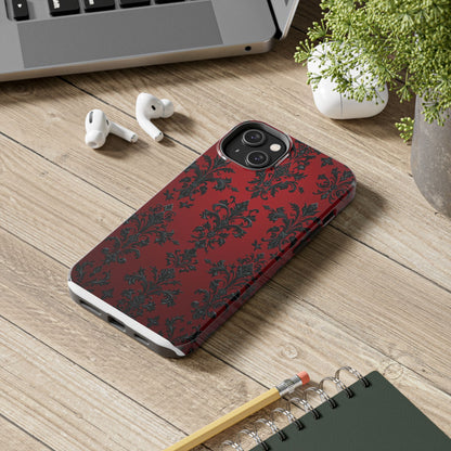 Elegant Red Floral Tough Phone Case - Stylish Protection for Your Device